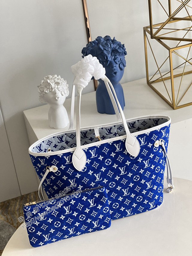 LV專櫃2023新款Neverfull MM包字母包 M46220藍 路易威登LV Match系列購物袋女包 dn1070